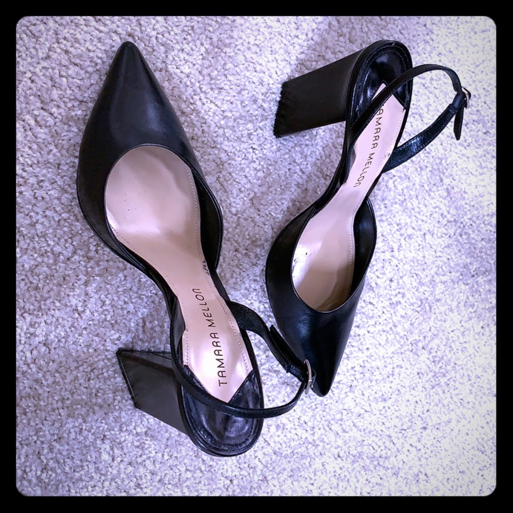 Tamara Mellon Black Sling Back Heels